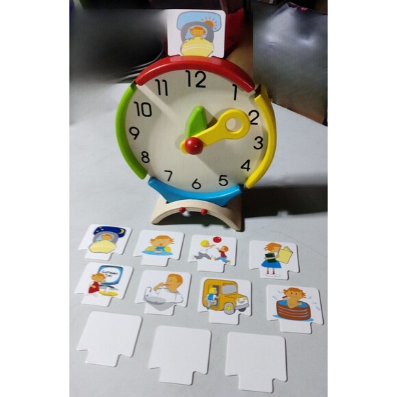Wooden Activity Clock Educational Toy Clock + Cards NEW, Preschool 4+ Learn Time - Picture 1 of 9